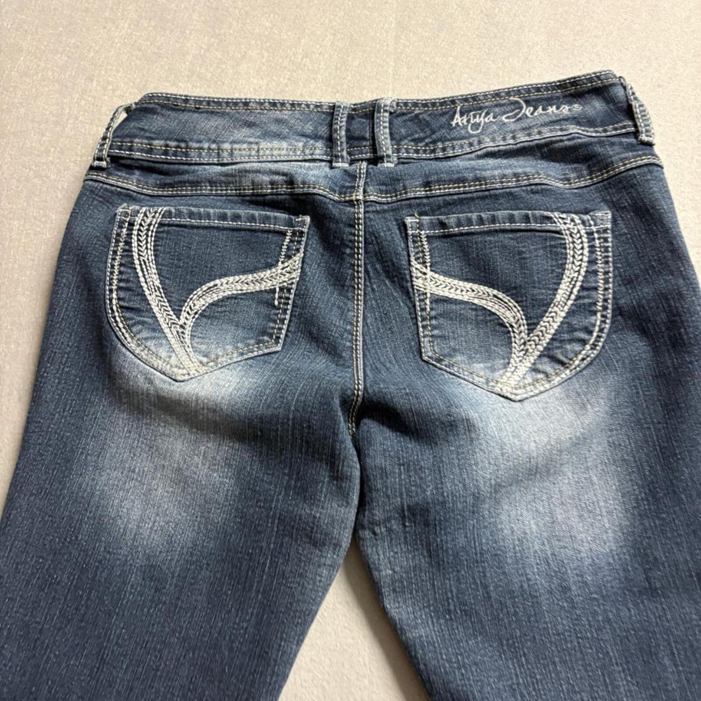 Ariya Jeans Womens 9/10 Blue Denim Thick Stitch Embroidered Pocket Skinny Jeans