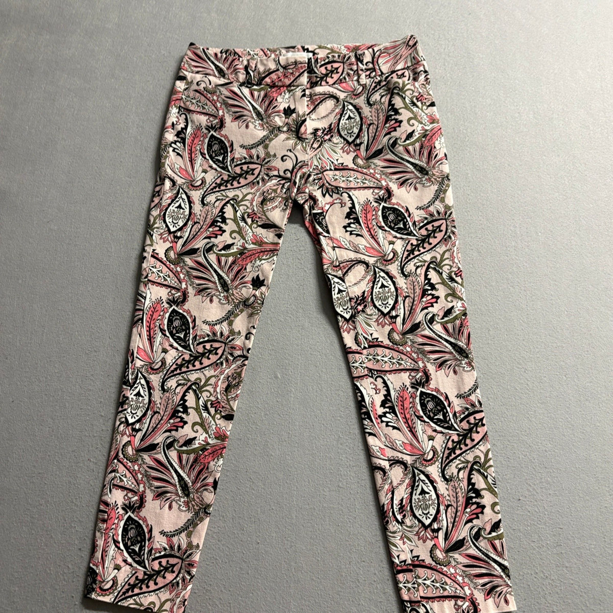 New York & Company Paisley Stretch Pants Womens Size 4 Pink Cotton Blend Crop