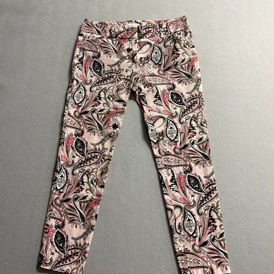 New York & Company Paisley Stretch Pants Womens Size 4 Pink Cotton Blend Crop