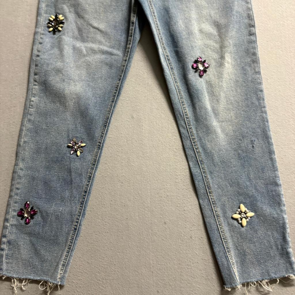 Bongo Skinny Jeans Womens Size 15 Blue Denim Embellished Rhinestone Raw Hem