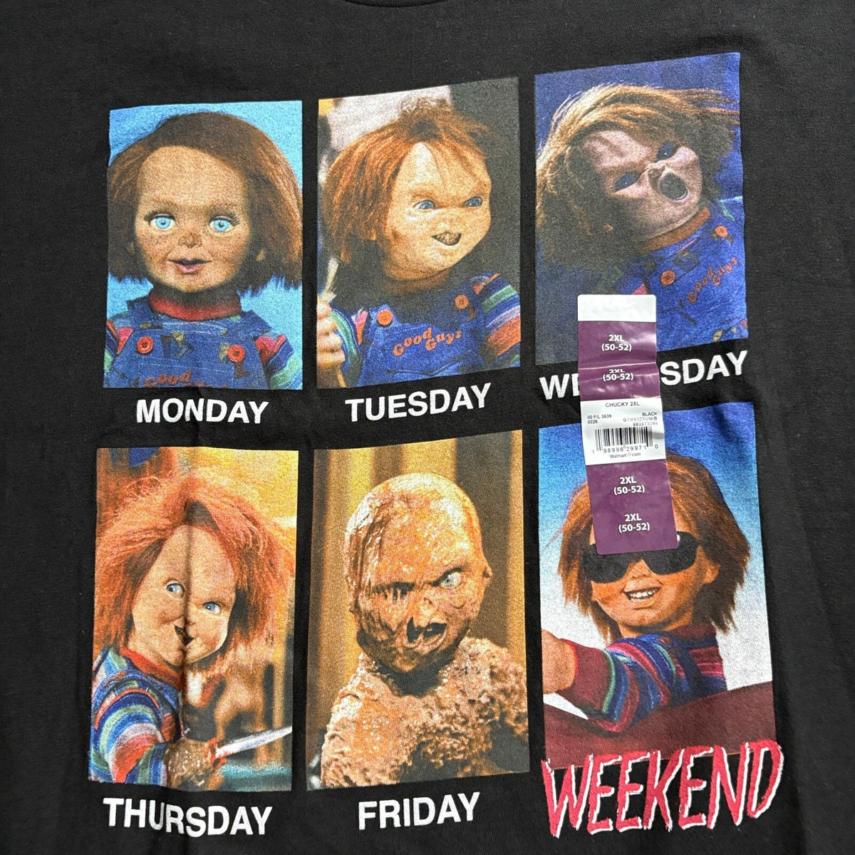 Chucky Child's Play Horror Movie Graphic T-Shirt Mens 2XL Black Days of the Week