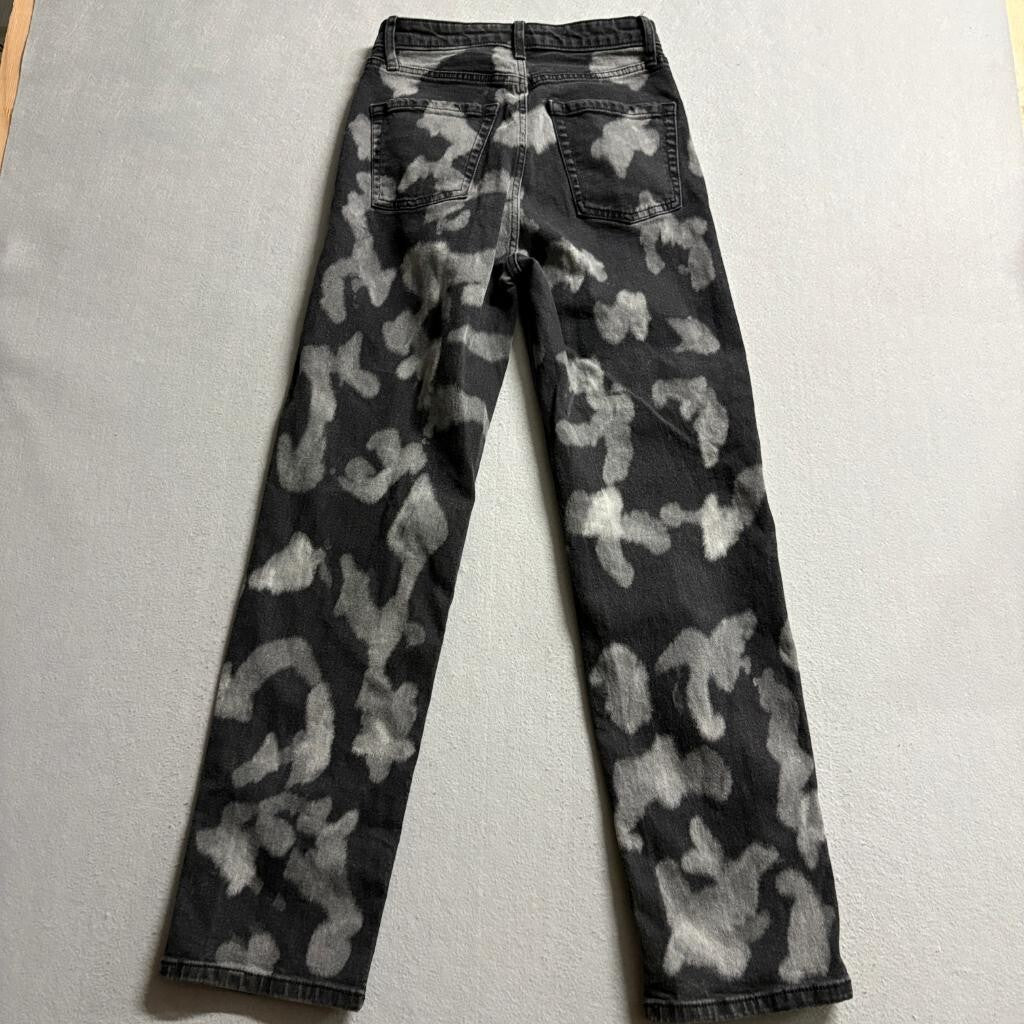 Wild Fable Super High Rise Straight Jeans Womens Size 4 Black Acid Wash Bleached