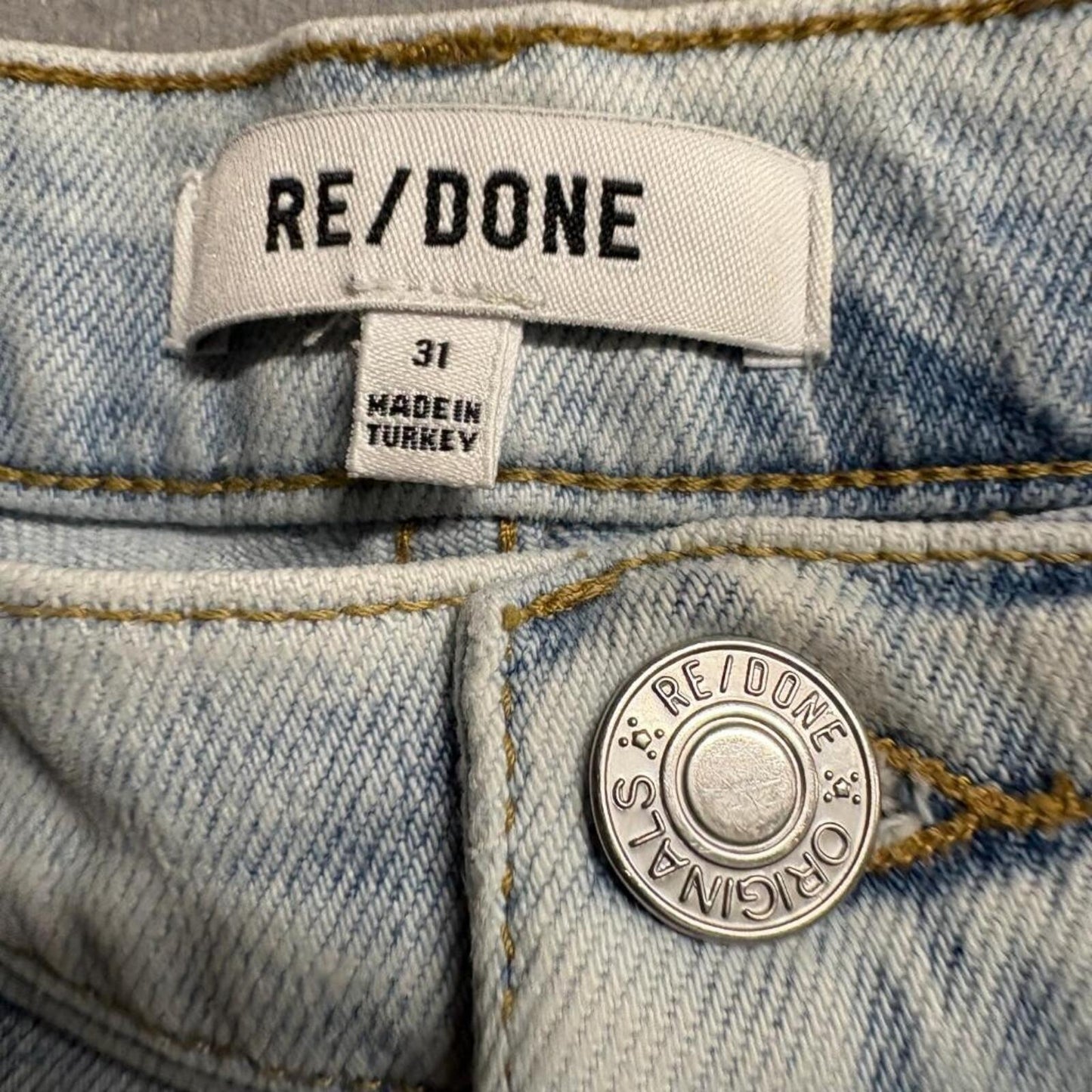 RE/DONE High Rise Crop Jeans Womens 31 Calm Waters Light Wash Raw Hem Stretch