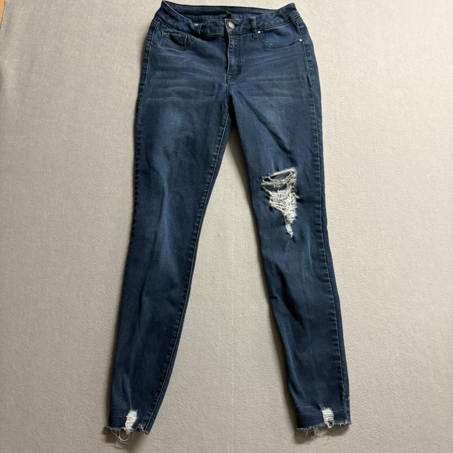 By Rewash Distressed Skinny Jeans Womens Size 5 27 Blue Denim Frayed Hem Stretch