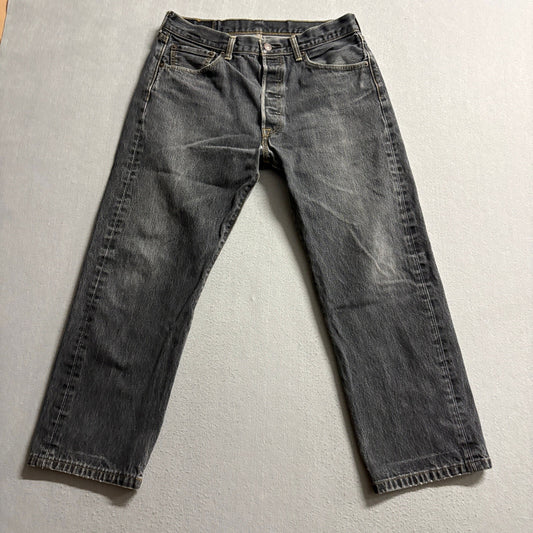 Levi's 501 Original Fit Jeans Mens 34x34 Grey Black Denim Button Fly Pants