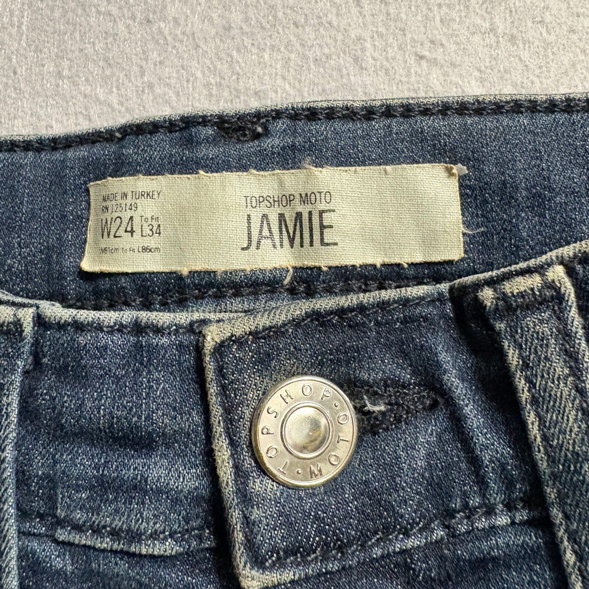 Topshop Moto Jamie Skinny Jeans Womens W24 L34 High Rise Stretch Blue Denim