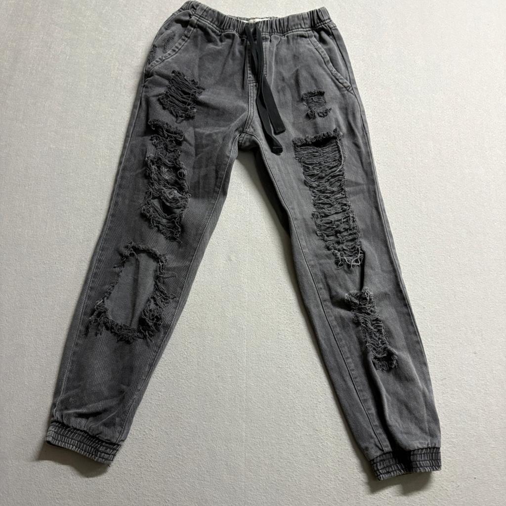 Supré Denim Distressed Jogger Jeans Womens Size 6 Gray Acid Wash Elastic Waist