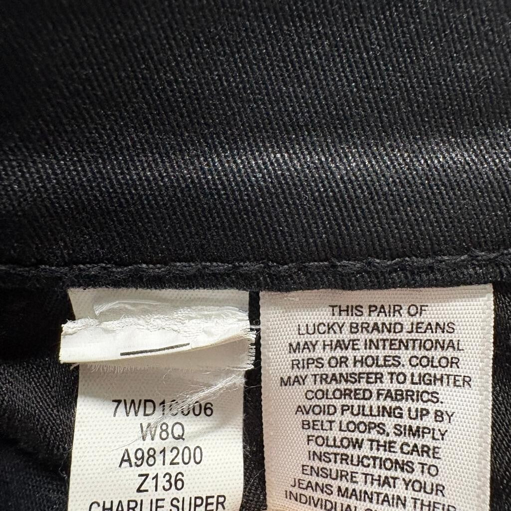 Lucky Brand Charlie Super Skinny Jeans Womens 2/26 Black Coated Waxed Denim