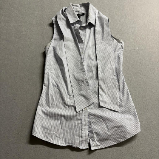 Banana Republic Riley Shirt Womens Size 2 Blue White Striped Sleeveless Tie Neck
