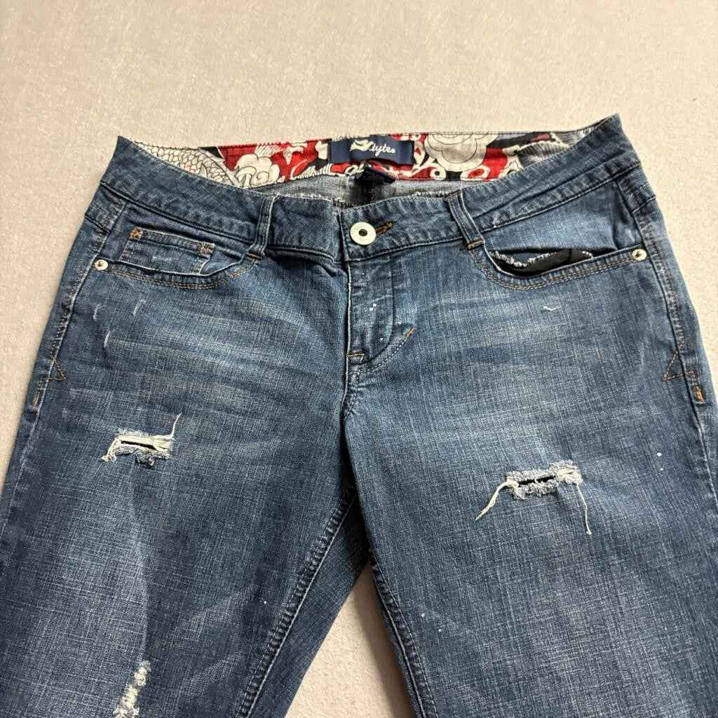Tyteo Distressed Jeans Womens 13 Blue Denim Paint Splatter Low Rise Stretch