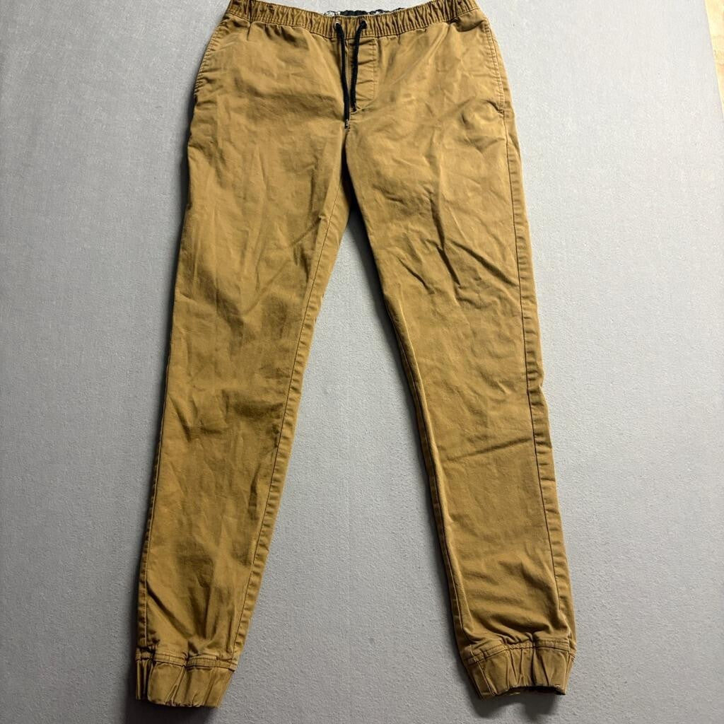 Amplify Mens Jogger Pants Medium Brown Khaki Cotton Blend Stretch Elastic Waist