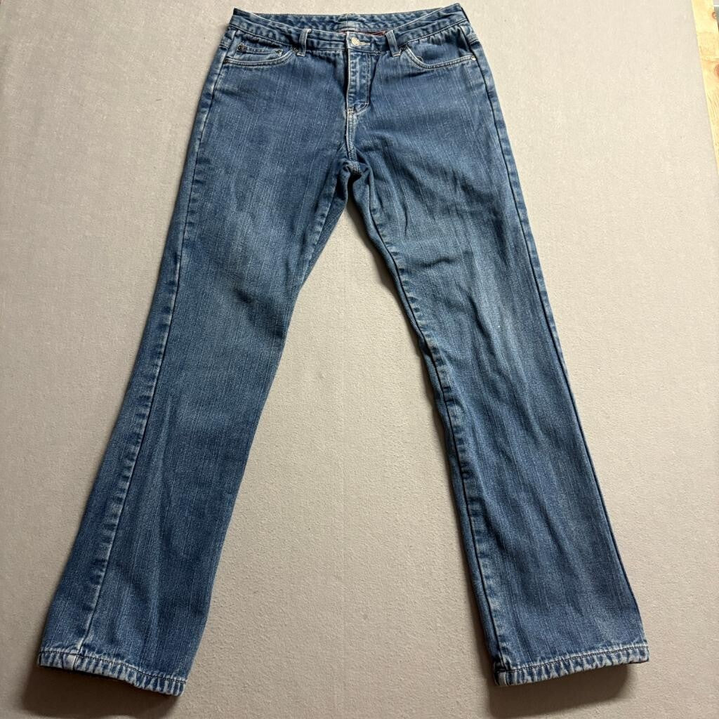 Dickies Flannel Lined Jeans Womens 6 Medium Wash Denim Straight Leg Red Plaid
