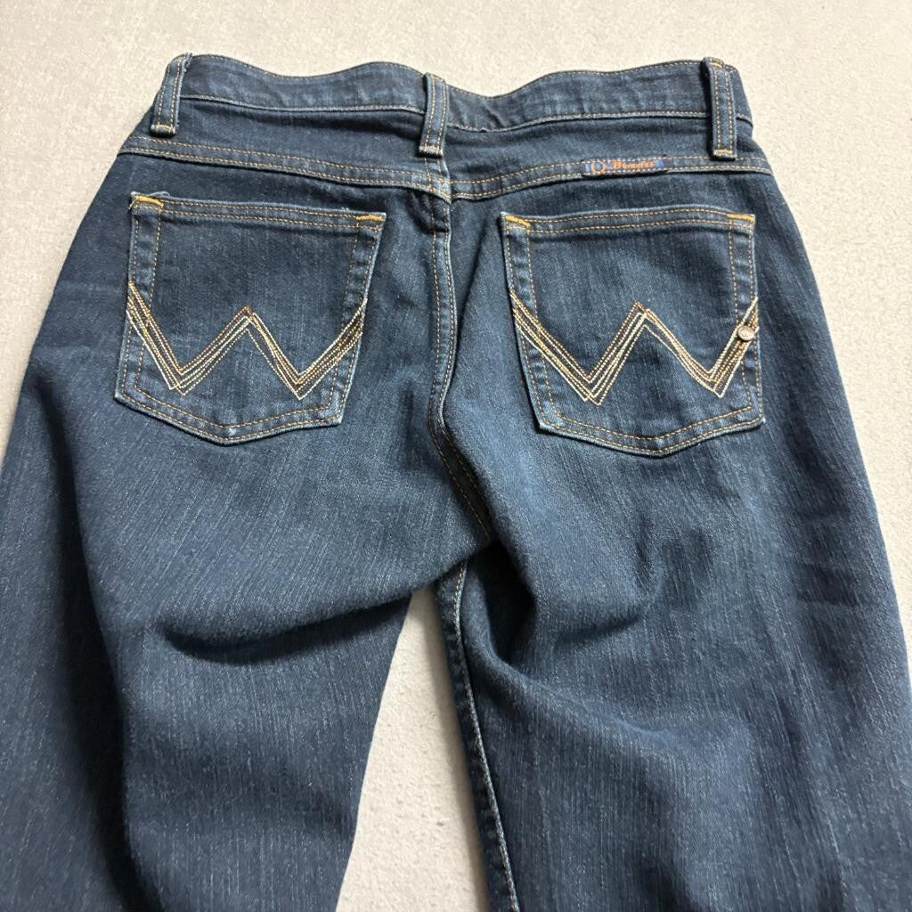 Wrangler Q-Baby Ultimate Riding Jeans Womens 1/2x34 Dark Wash No Gap Waistband