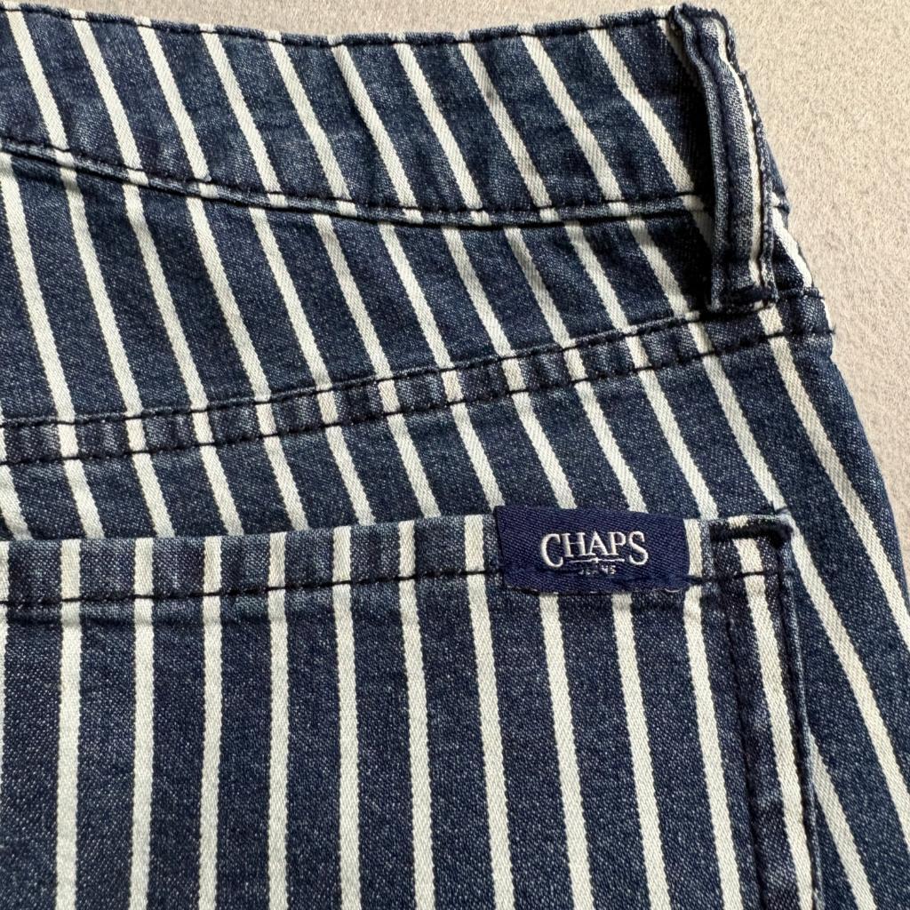 Chaps Jeans Womens Size 4 Blue White Striped Mid Rise Crop Kick Flare Denim