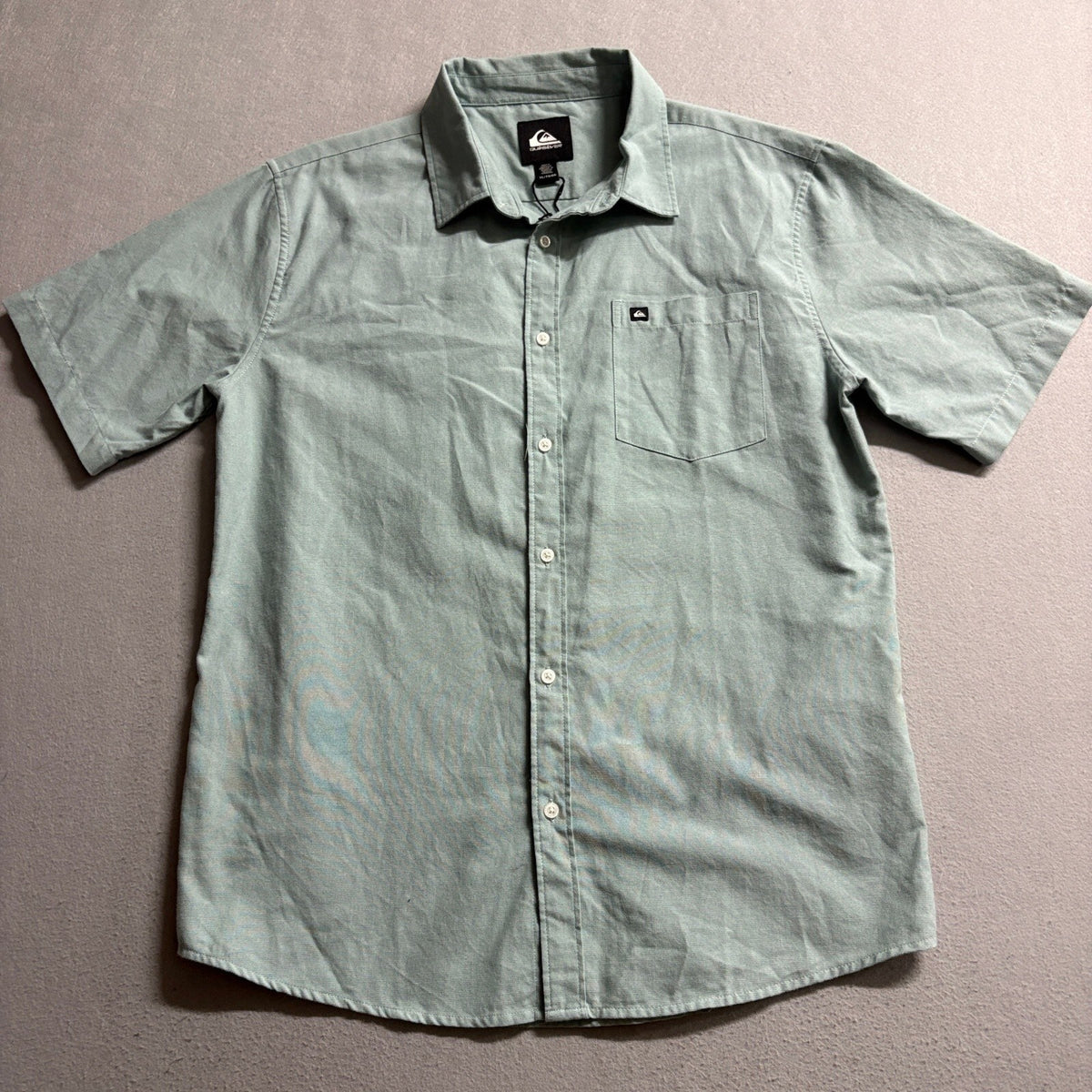 Quiksilver Shirt Mens XL Green Short Sleeve Button Up Pocket Cotton Blend Casual
