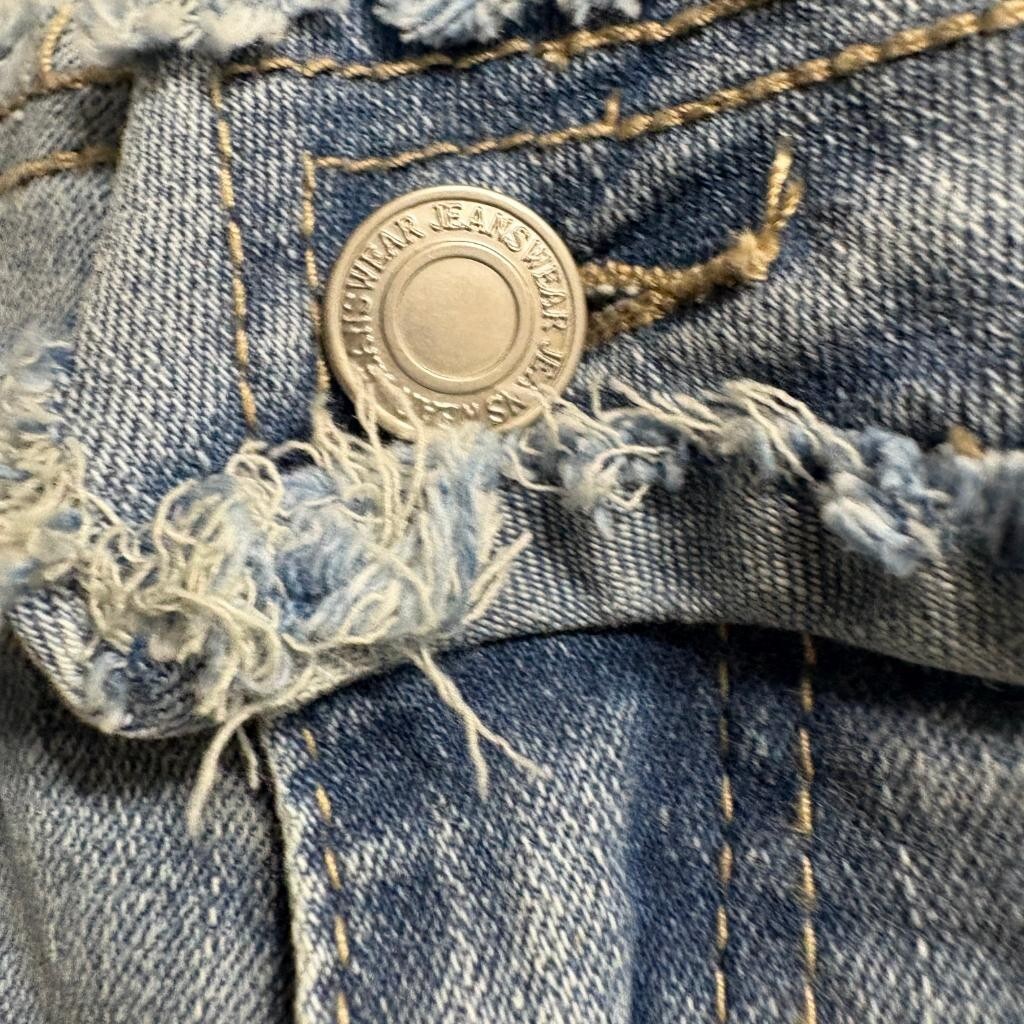 Shein Petite Women's Size M Distressed Flare Jeans Light Wash Raw Hem Fringe