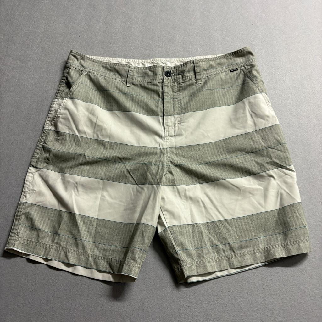 Hurley Board Shorts Mens 38 Gray White Striped Recycled Polyester Swim Trunks