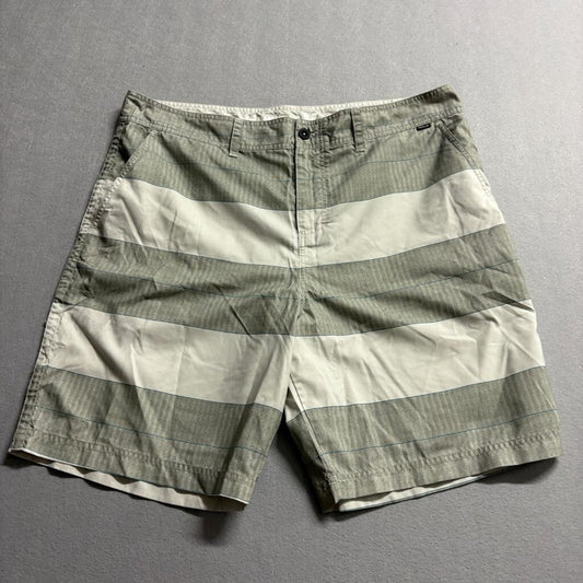 Hurley Board Shorts Mens 38 Gray White Striped Recycled Polyester Swim Trunks