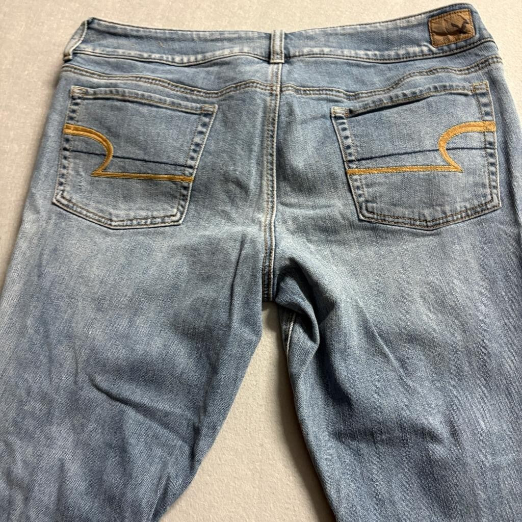 American Eagle Artist Flare Jeans Womens 16 Short Blue Distressed Stretch Denim