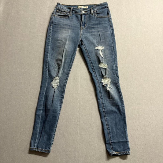 Levis 710 Super Skinny Jeans Womens 26 Distressed Ripped Blue Denim Stretch