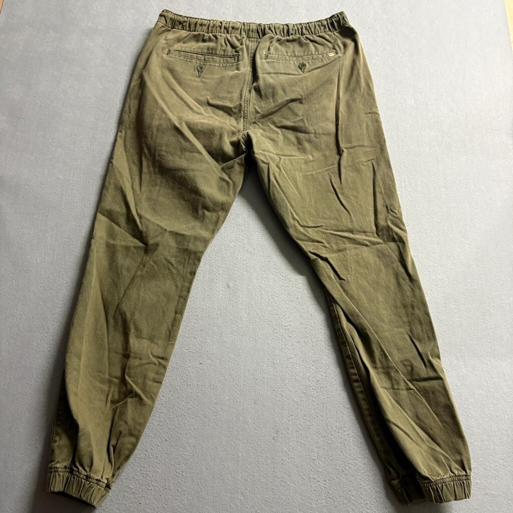 Freeworld Mens Jogger Pants Large Olive Green Cotton Twill Elastic Waist