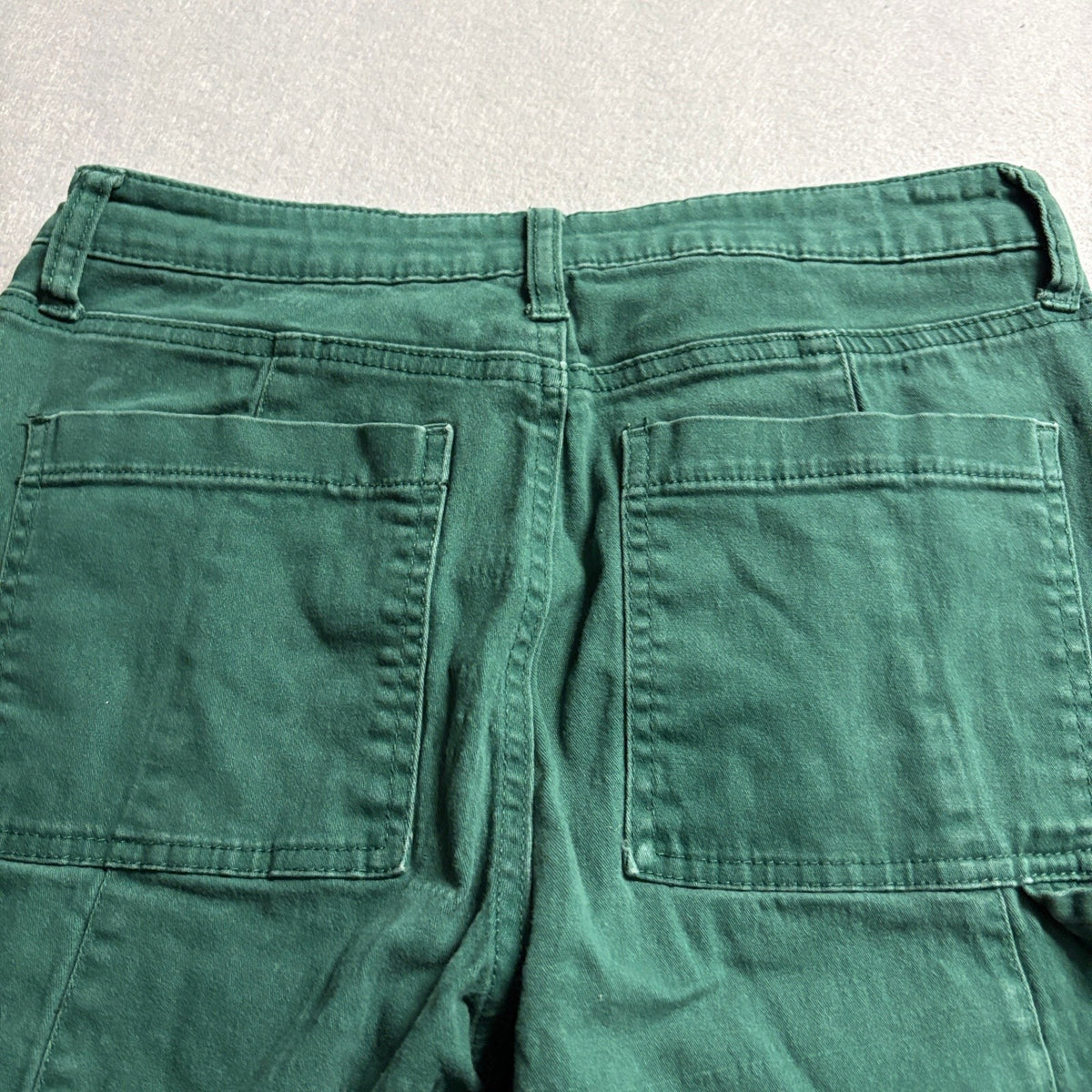 Womens Green High Waist Carpenter Utility Cargo Pants Straight Leg Size 28x26