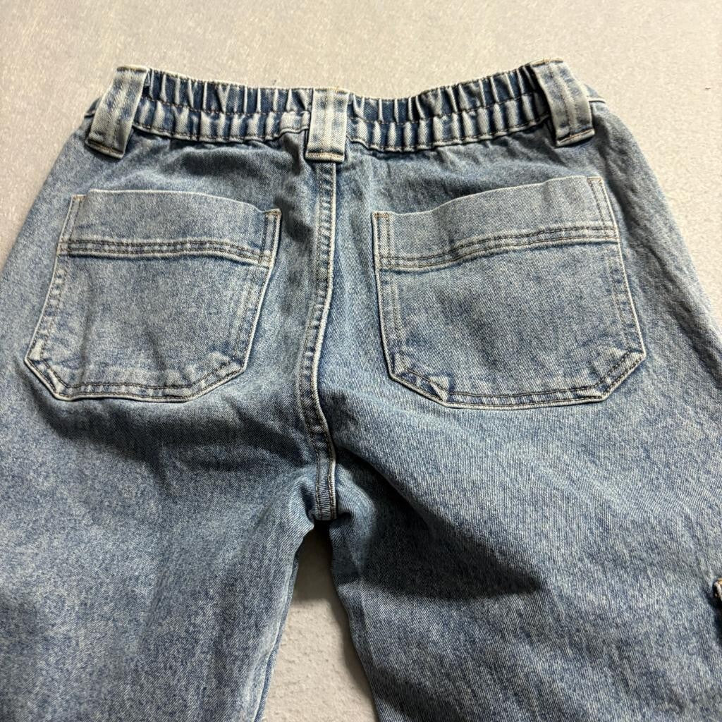 Excuse Girls Blue Cargo Jeans Size S Elastic Waist Straight Leg Denim Utility