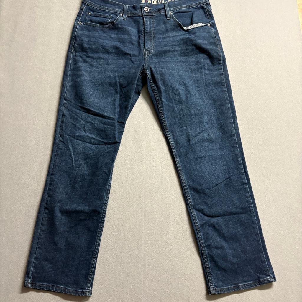 Devil-Dog Dungarees Slim Straight Jeans Mens 36x30 Blue Stretch Denim