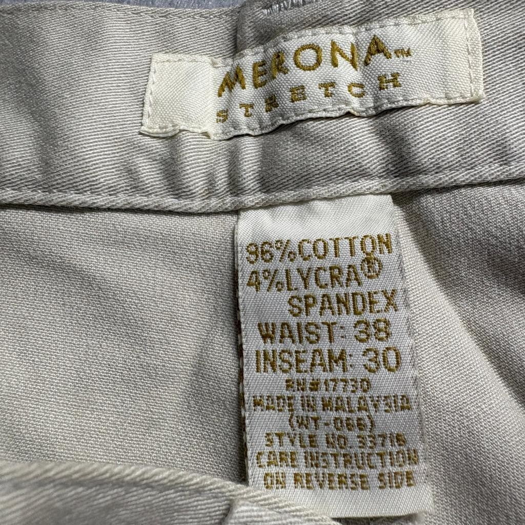 Merona Stretch Chino Pants Mens 38x30 Stone Beige Cotton Lycra Flat Front NWT