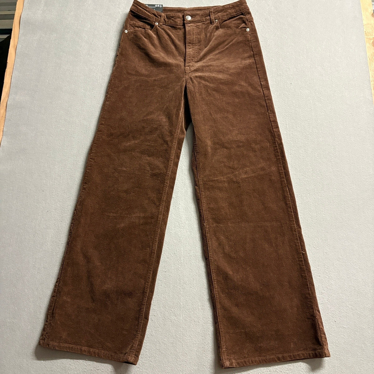 H&M Divided Corduroy Pants Womens Size 10 Brown High Waist Wide Leg Stretch NWT