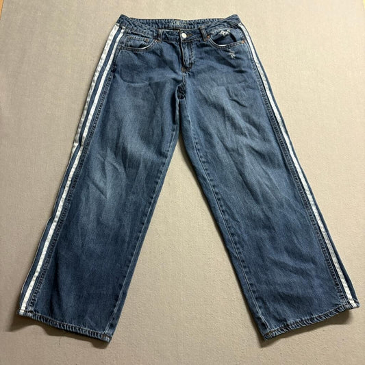 Rewash Side Stripe Wide Leg Jeans Womens Size 5 Blue Denim Distressed 100%