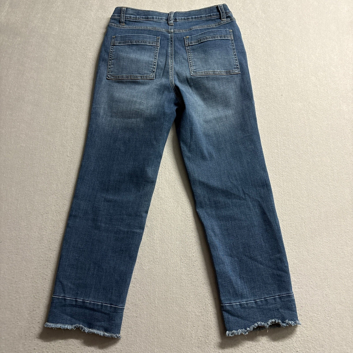 Denim & Co Womens Ankle Jeans Size 6P Blue Medium Wash Frayed Hem Stretch Petite