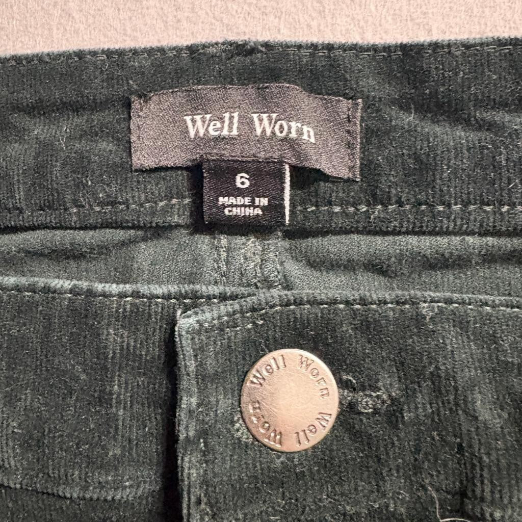 Well Worn Corduroy Pants Womens Size 6 Dark Green Skinny Five Pocket Stretch