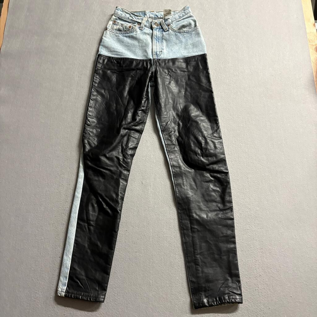 Vintage Levis 512 Custom Leather Front Jeans Womens Size 1 Med Light Wash Denim