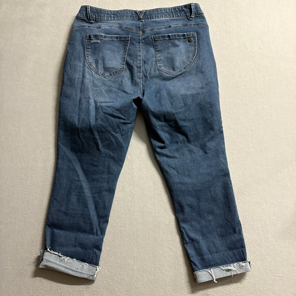 Democracy Ab Technology Crop Jeans Womens 16W Blue Distressed Frayed Cuff Denim
