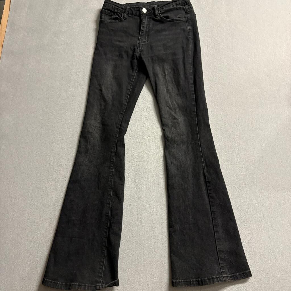 Shein Womens Flare Jeans Size 6 Black High Rise Stretch Bell Bottom Denim Pants
