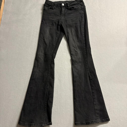 Shein Womens Flare Jeans Size 6 Black High Rise Stretch Bell Bottom Denim Pants