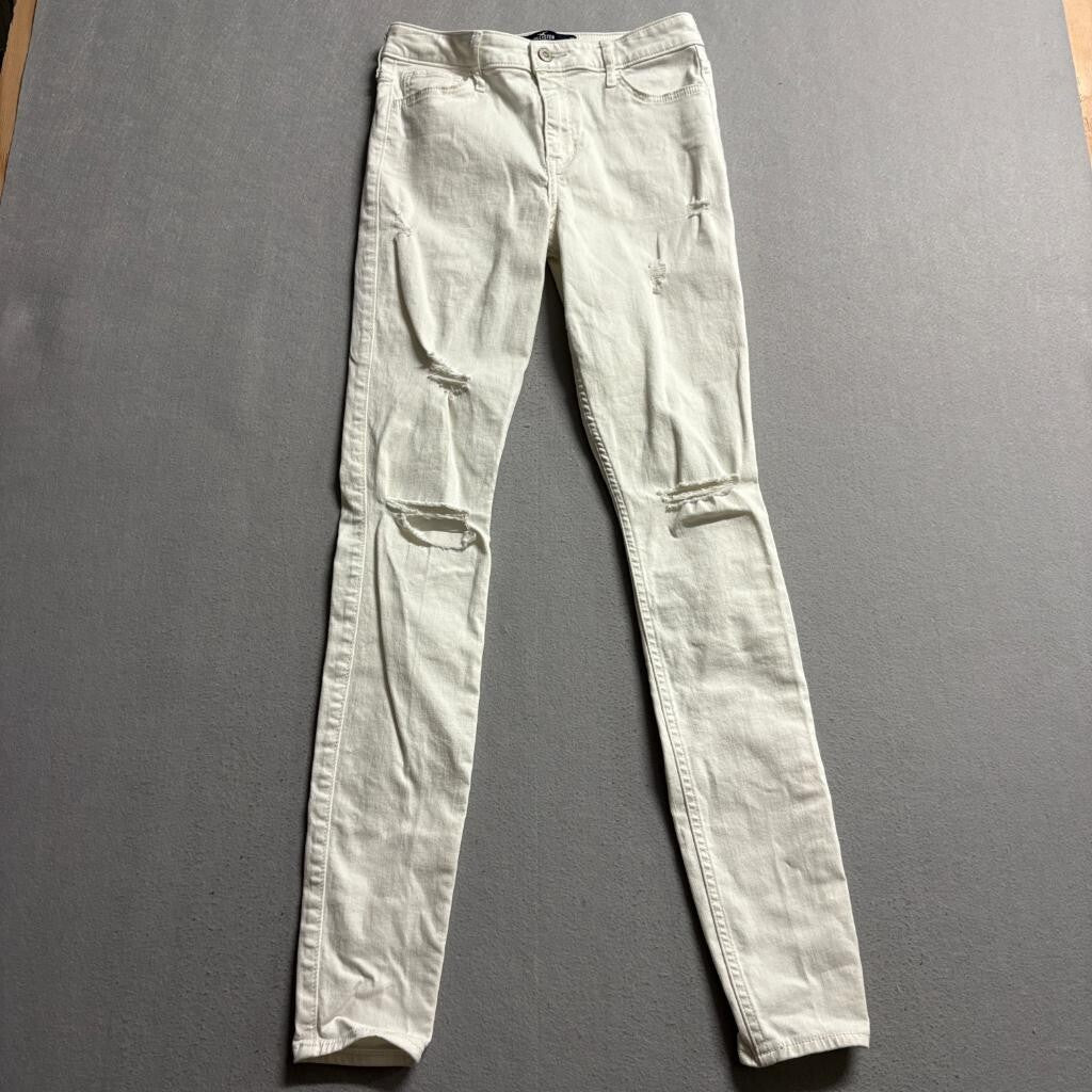 Hollister High Rise Super Skinny Jeans Womens 5L W27 L32 Off White Distressed