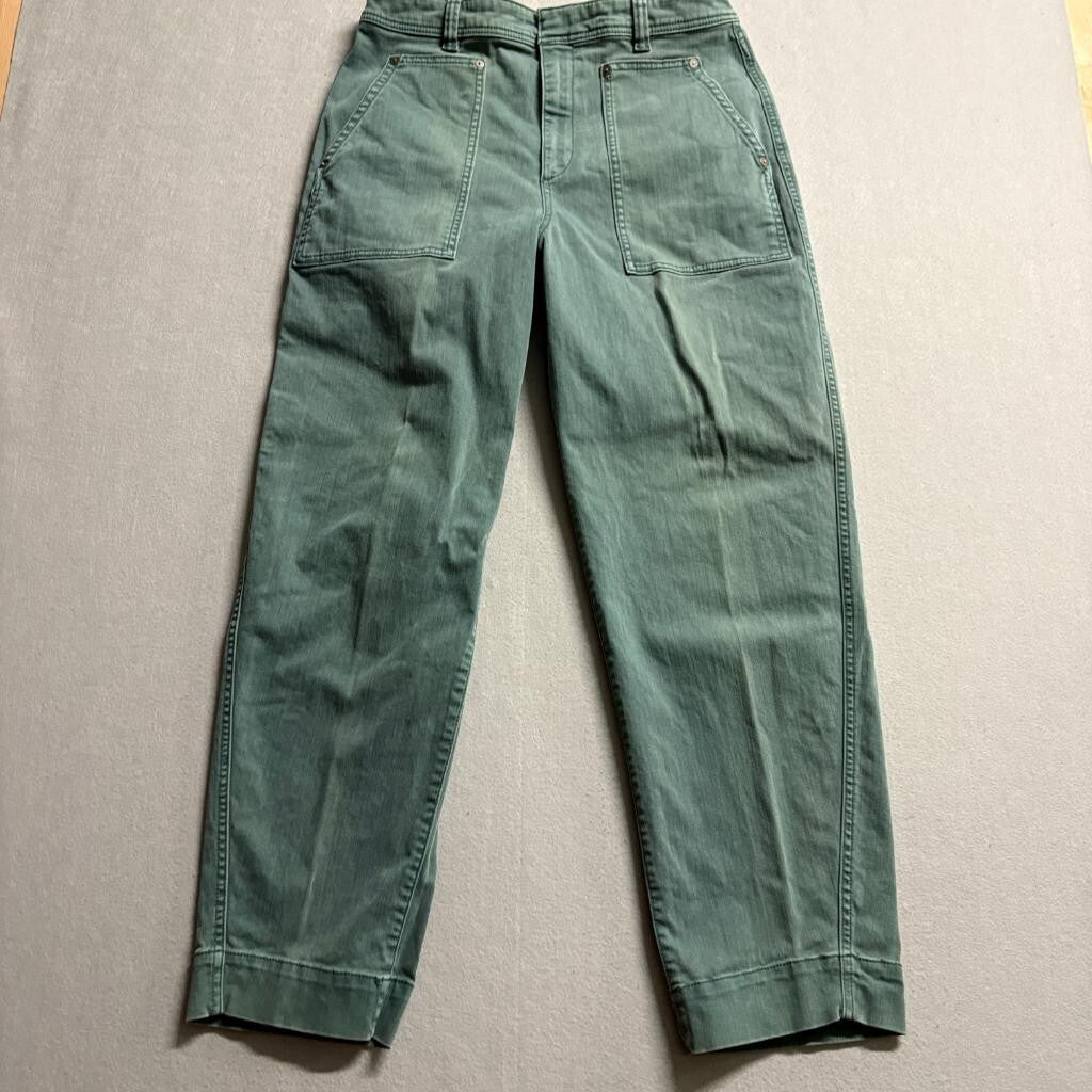 Gap Barrel Khaki Pants Womens 12 Tall Green Utility High Rise Stretch Carpenter