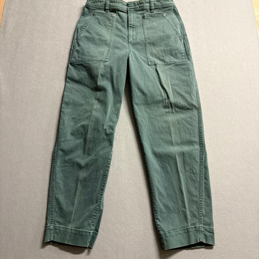 Gap Barrel Khaki Pants Womens 12 Tall Green Utility High Rise Stretch Carpenter