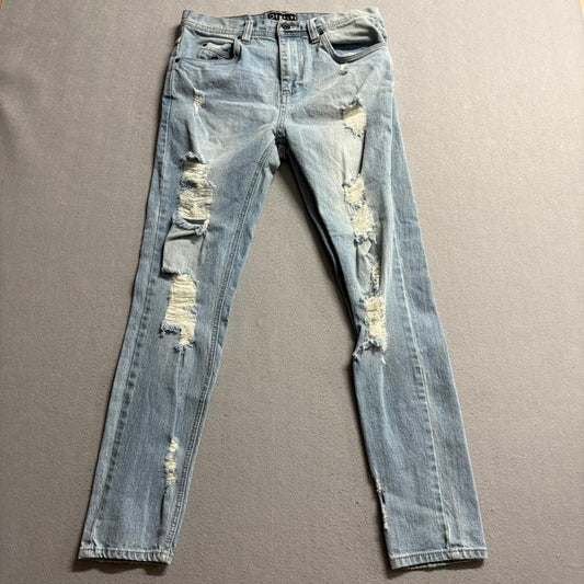 Empyre Verge Mens Distressed Skinny Jeans Size 30 Light Wash Ripped Denim