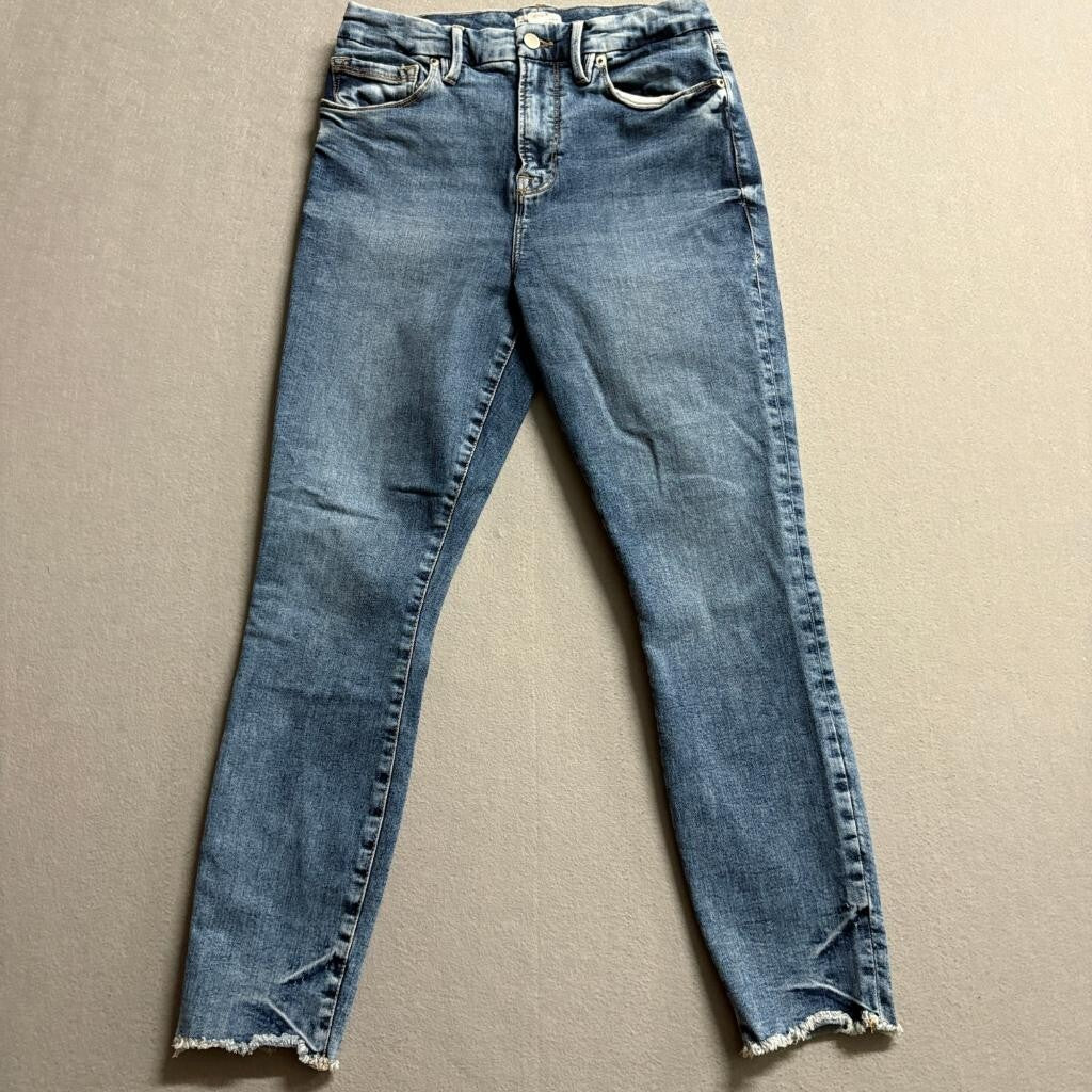 Good American High Rise Skinny Jeans Womens Size 10 30 Blue Denim Raw Hem