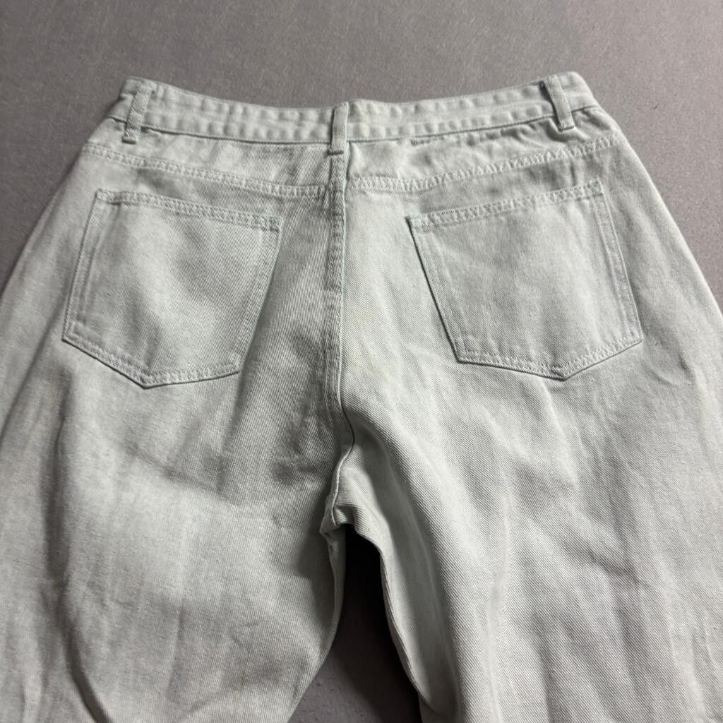 Shein Distressed Jeans Womens Medium Light Wash Green Underlay Ripped Wide Leg