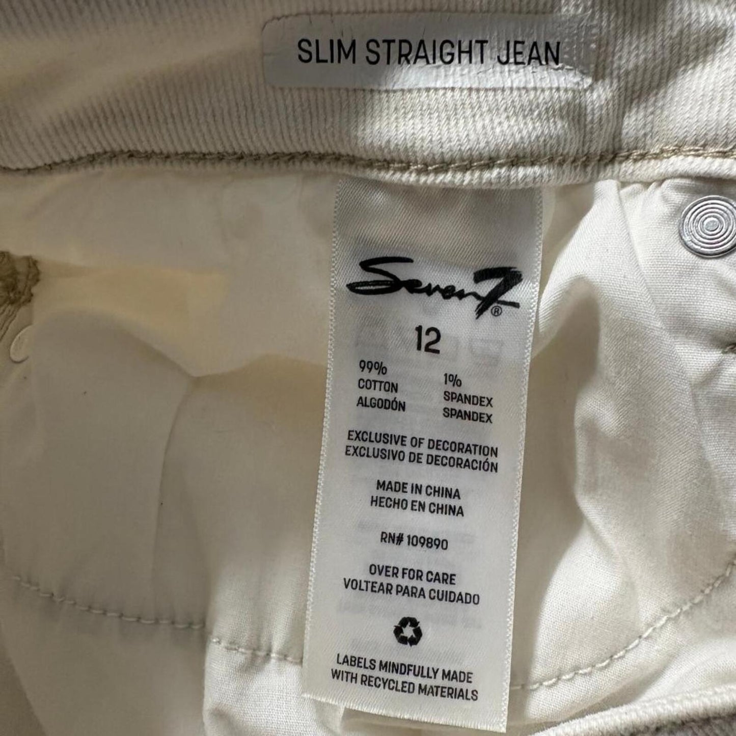 Seven7 Slim Straight Jeans Womens Size 12 Off White Beige Stretch Denim Pants