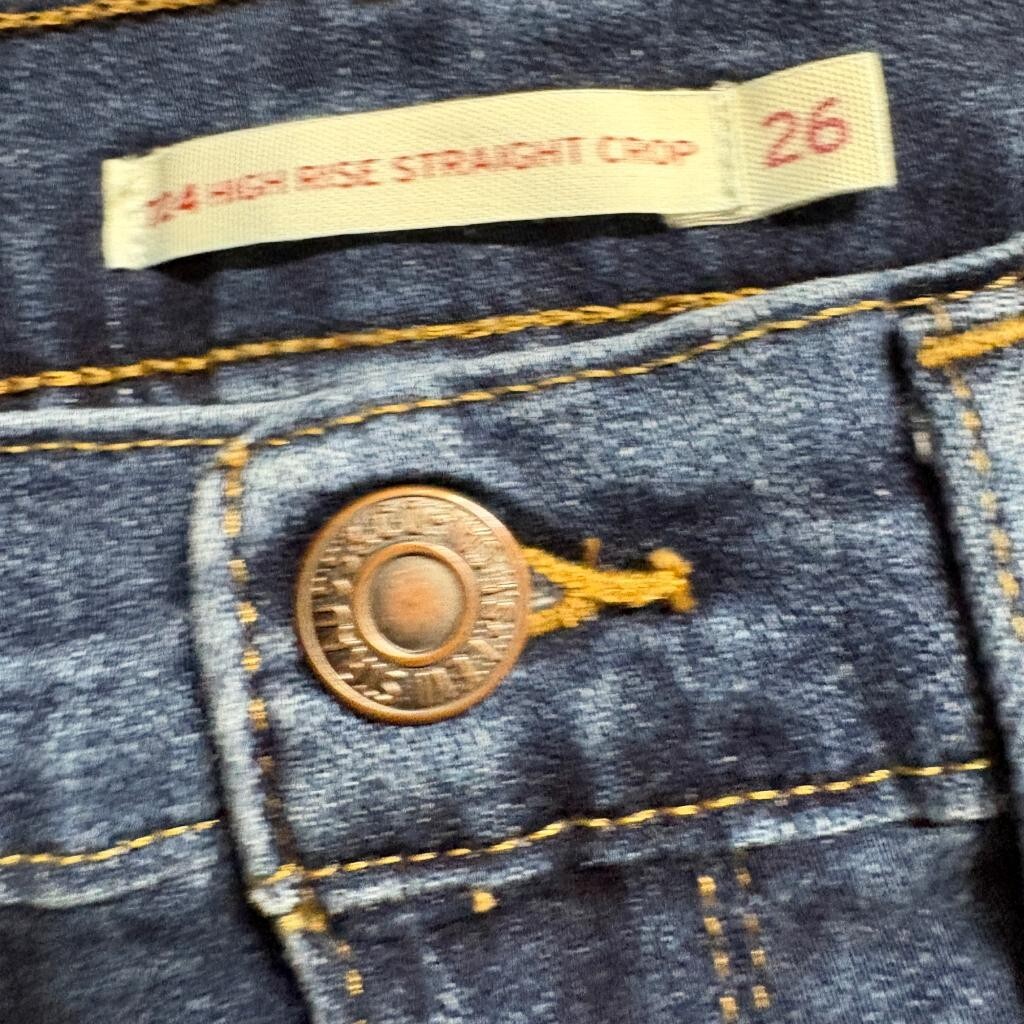 Levis 724 High Rise Straight Crop Jeans Womens Size 26 Blue Denim Stretch