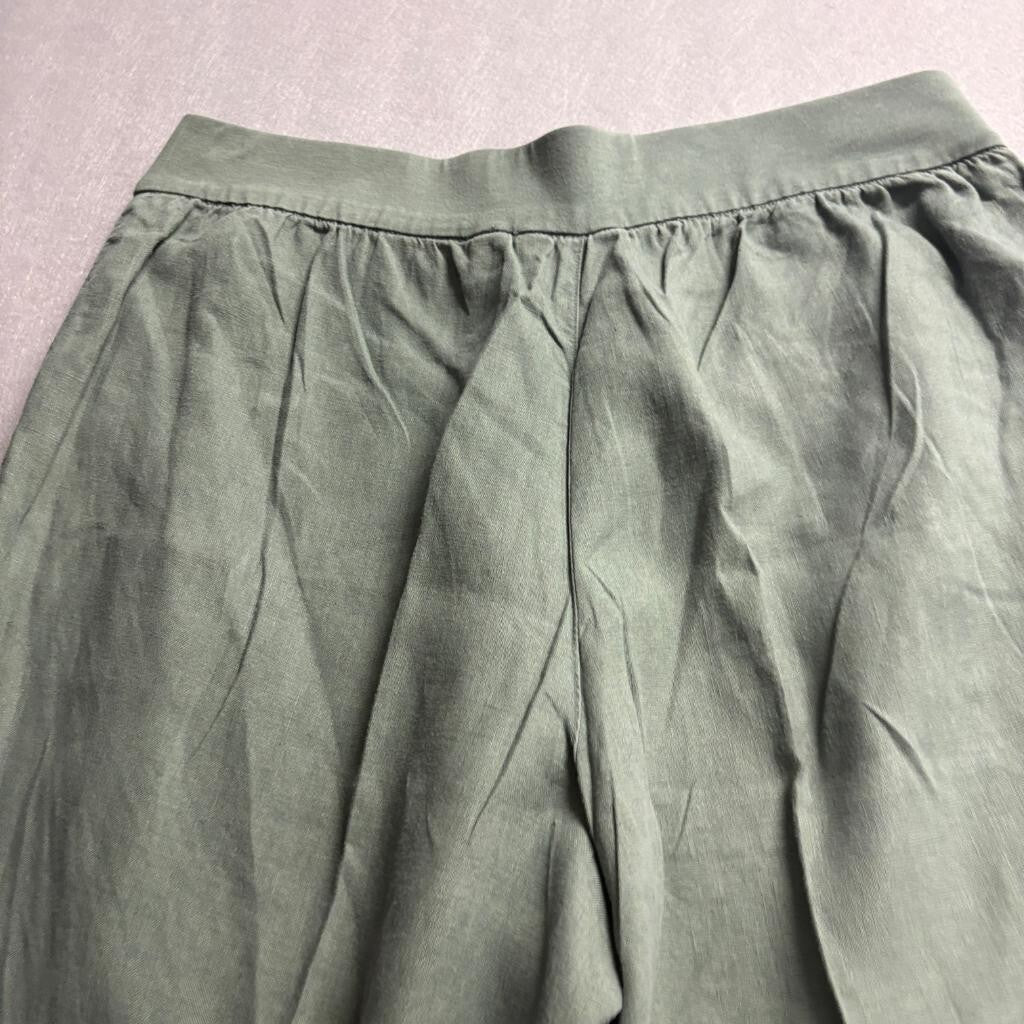 Lands End Linen Pants Womens 18 Green Wide Leg Elastic Waist Pull On Casual