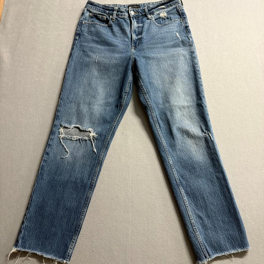 Free Assembly Distressed Straight Leg Jeans Womens Size 10 Blue Denim Raw Hem
