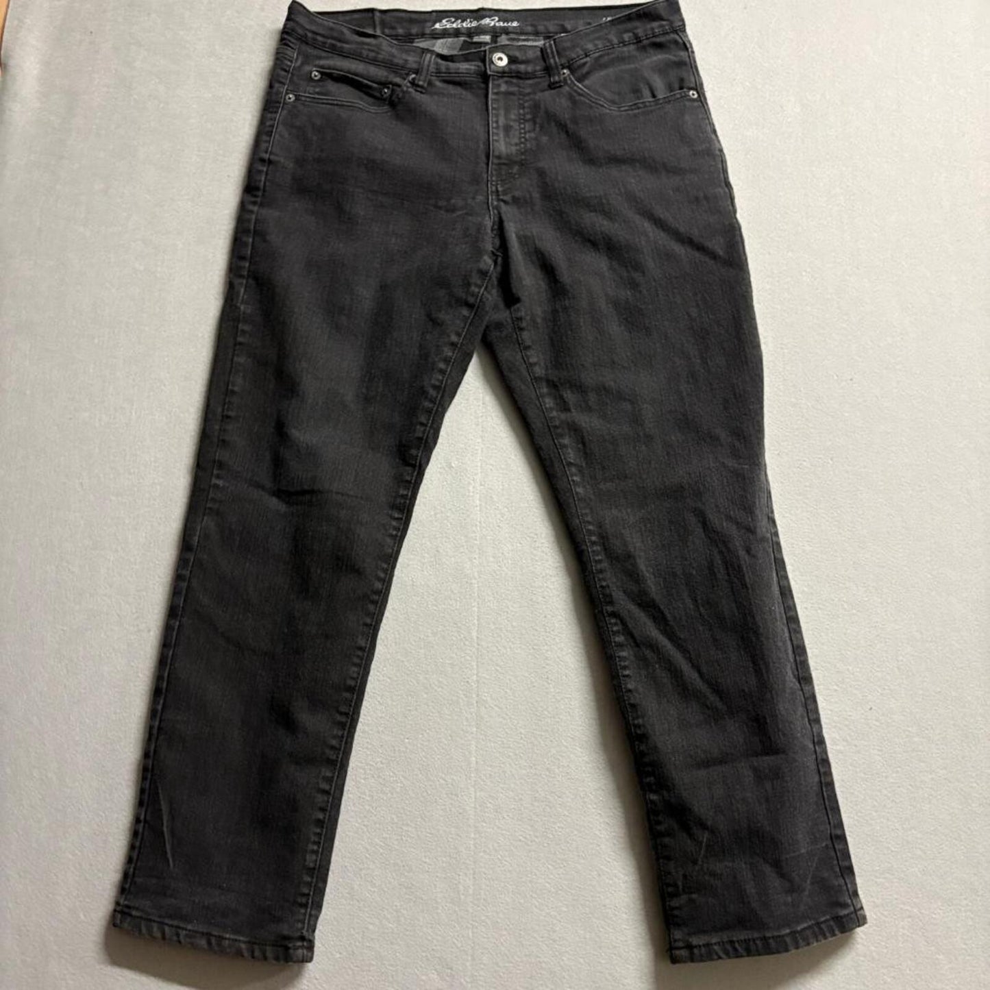 Eddie Bauer Flannel Lined Jeans Mens 34x32 Black Denim Straight Leg Stretch