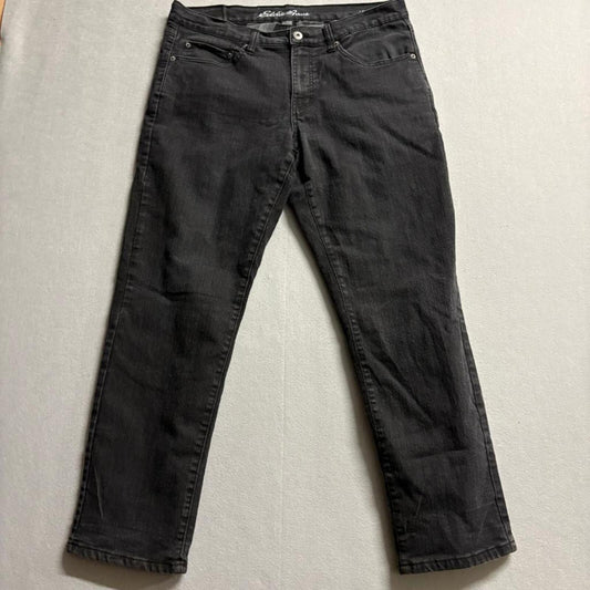 Eddie Bauer Flannel Lined Jeans Mens 34x32 Black Denim Straight Leg Stretch