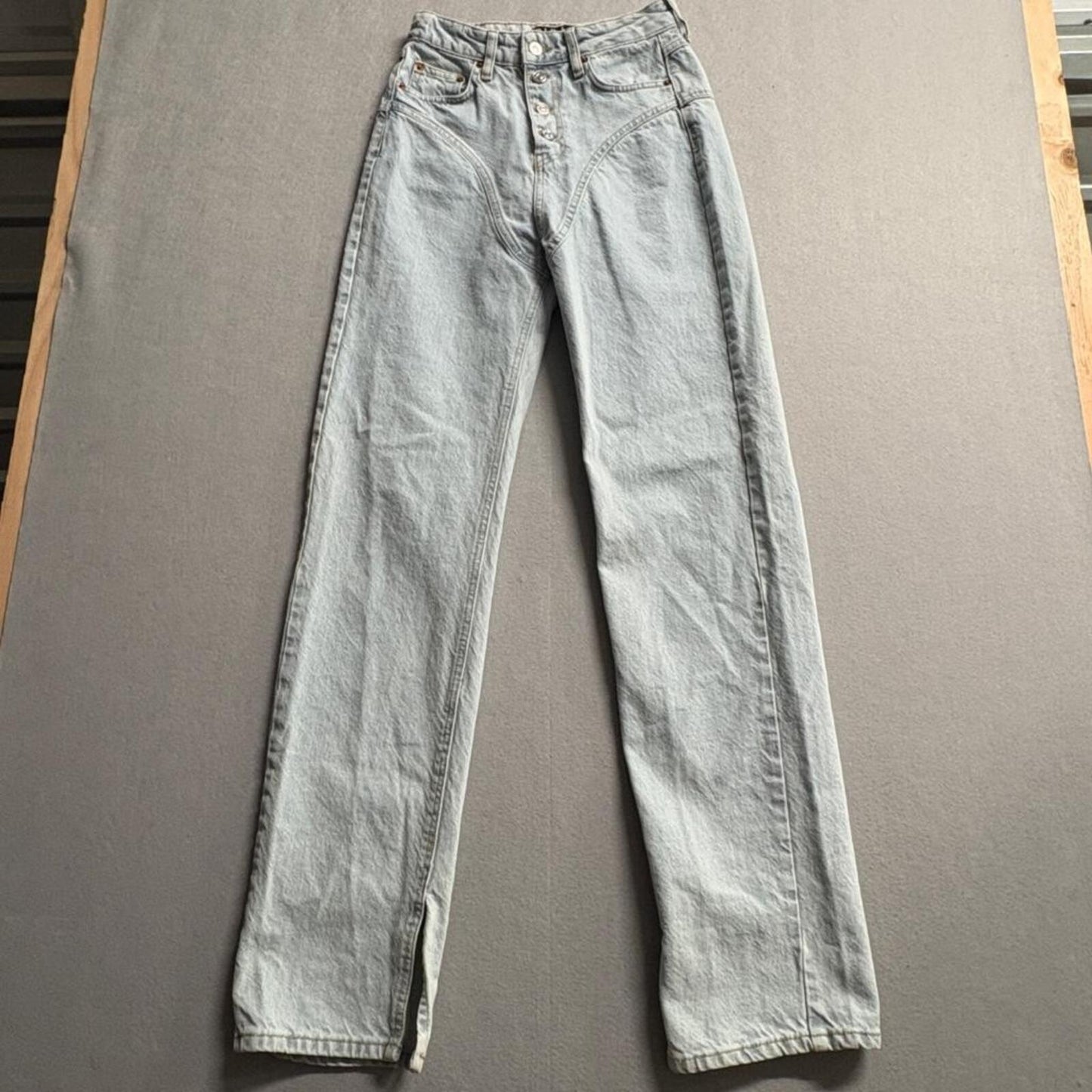 Piral Jeans Womens Small Light Wash Denim High Rise Button Fly Split Hem